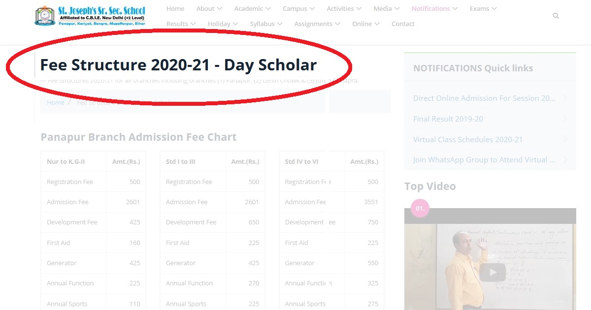 Fee Structure 202021 Day Scholar St. Joseph's Sr. Sec. School